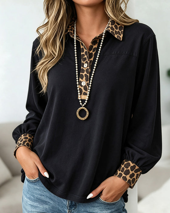 Top Leopardprint Revers Patchwork Knap
