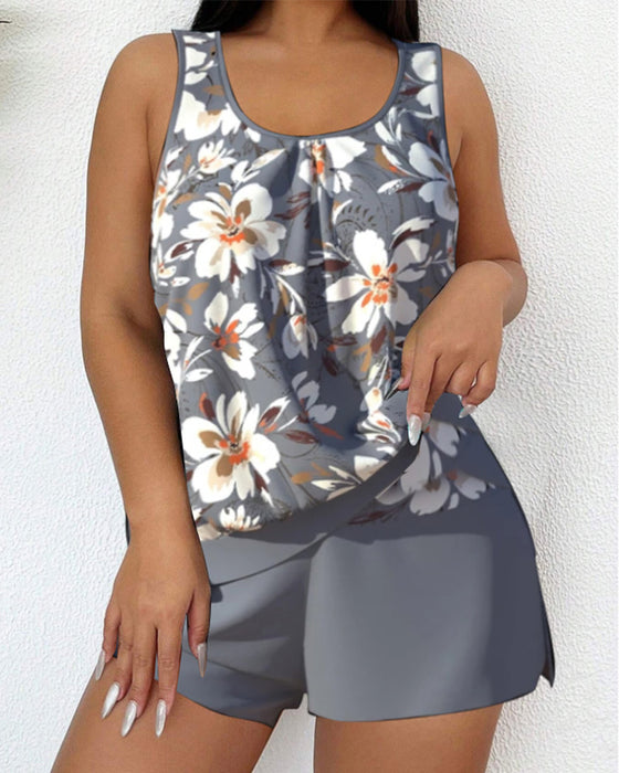 Casual blomstermønstret tankini m/shorts