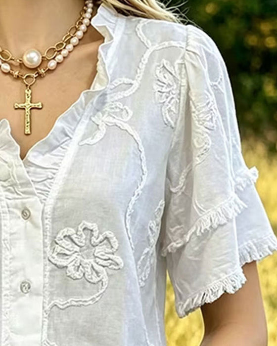 Bluse Frynset Kant Pufærme