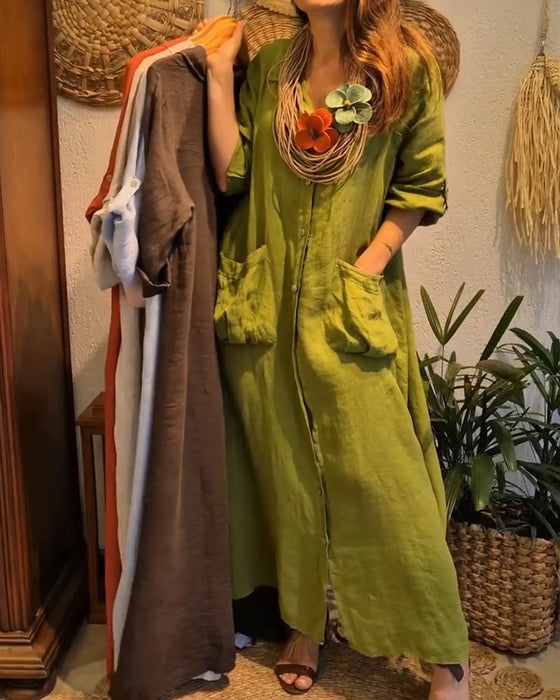Kjole Lomme Hør Cardigan Afslappet