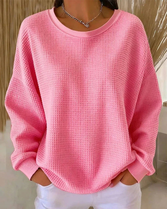 Sweatshirt Ensfarvet Vaffeltekstur Pullover