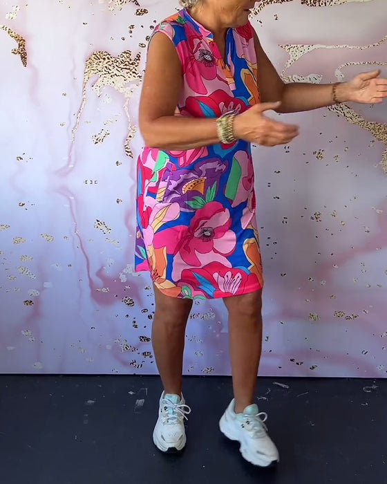 Ærmeløs kjole med blomsterprint