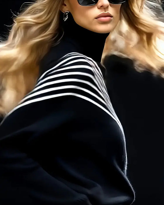 Sweater Turtleneck Stribet Drop Skulder