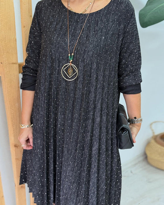 Kjole Rund Halsudskæring Glitrende Plisseret Mode