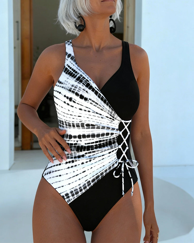 En-Delts Badedragt Farveblok Prikket