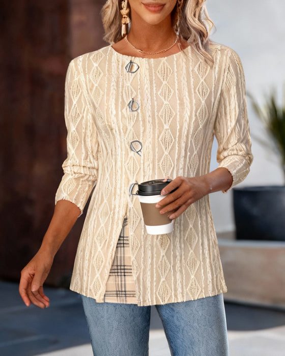 Top I Ternet Patchwork Med Rund Halsudskæring