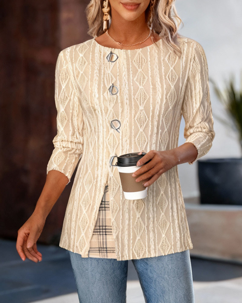 Top I Ternet Patchwork Med Rund Halsudskæring