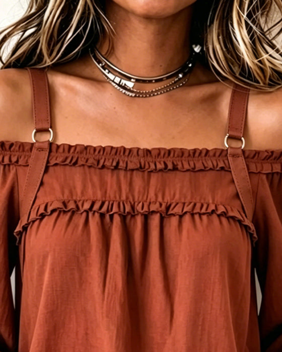 Bluser Off-Shoulder Spaghetti Strop Puff Ærme