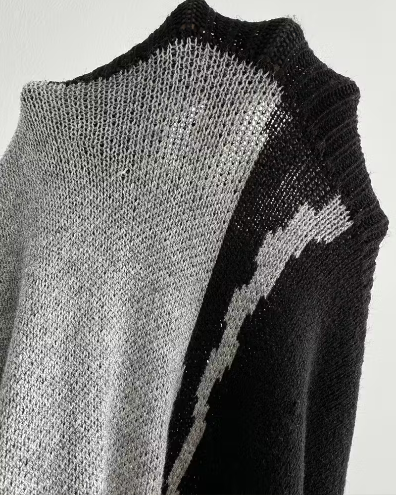 Pullover Farveblok Stor Blomstret Jacquard Rund Hals
