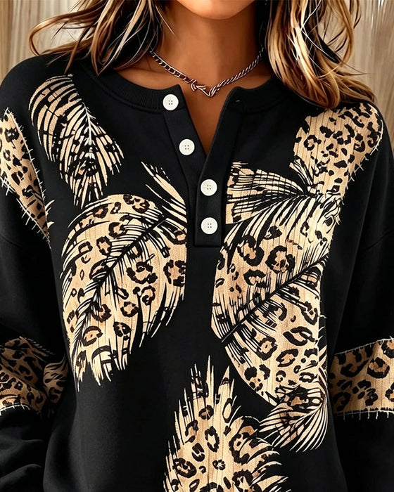 Sweatshirt Leopard Fjer Tryk