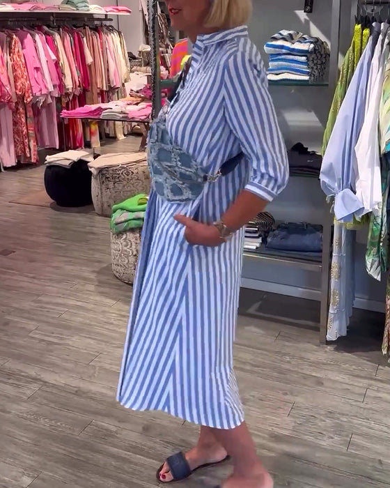 Lang stribet skjortekjole