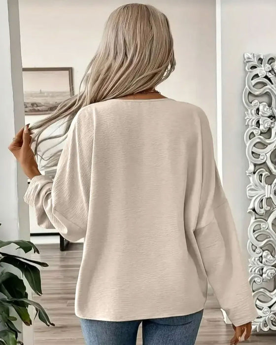 Bluse Ensfarvet Casual Lang Ærme