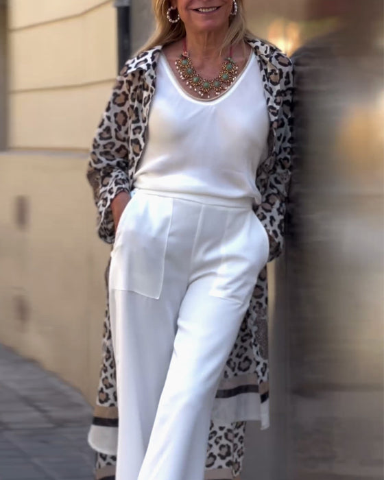 Lang leopardprint frakke