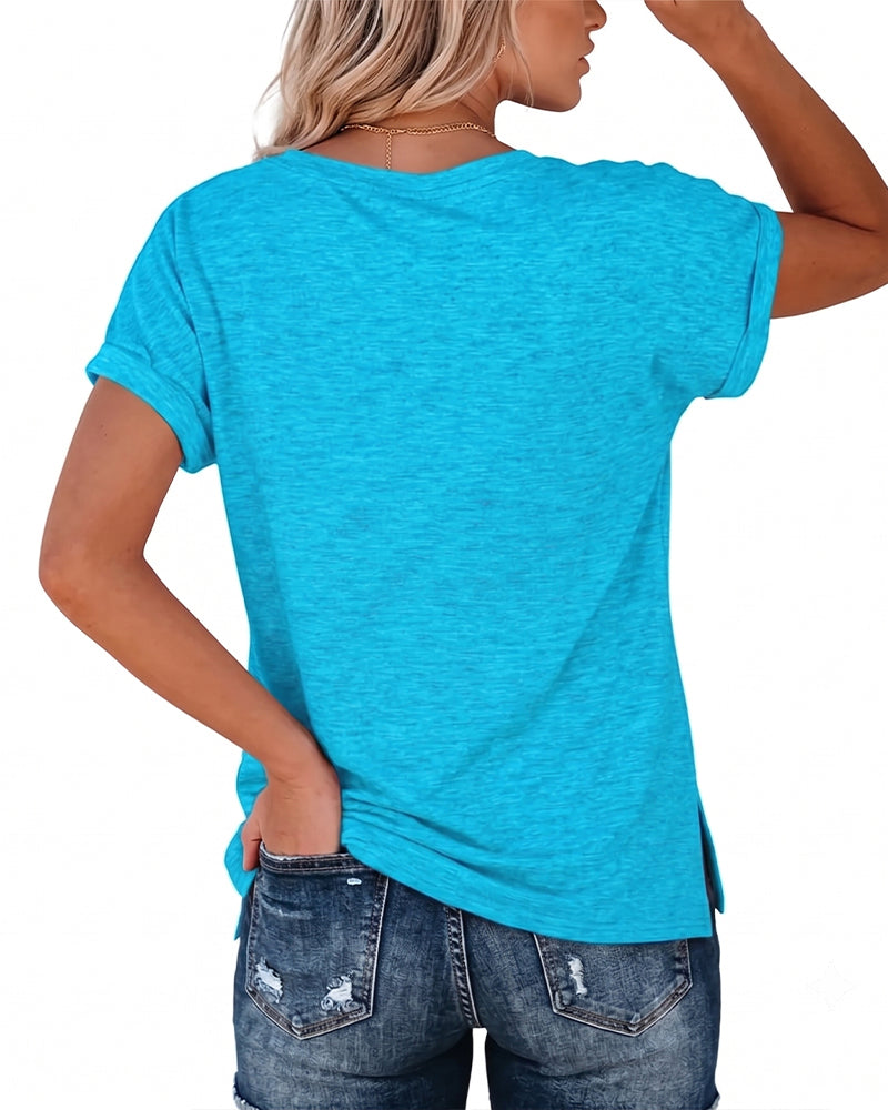 T-Shirt V-Hals Kort Ærme Løs Afslappet