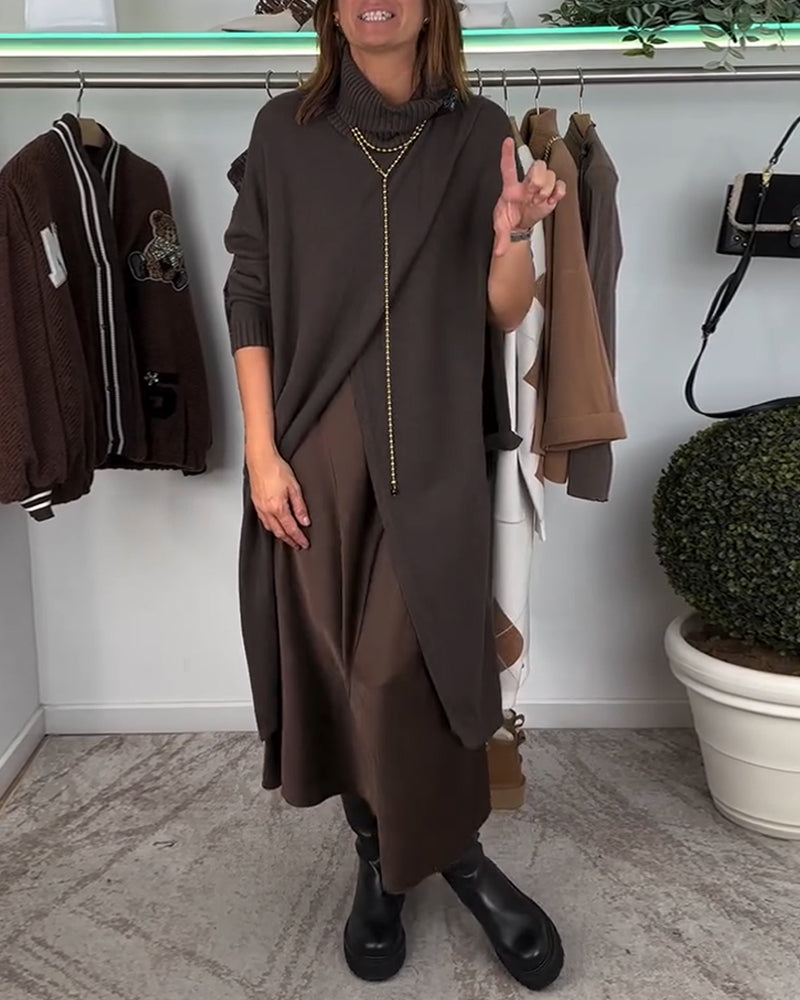 Lang rullekravesweater med slids