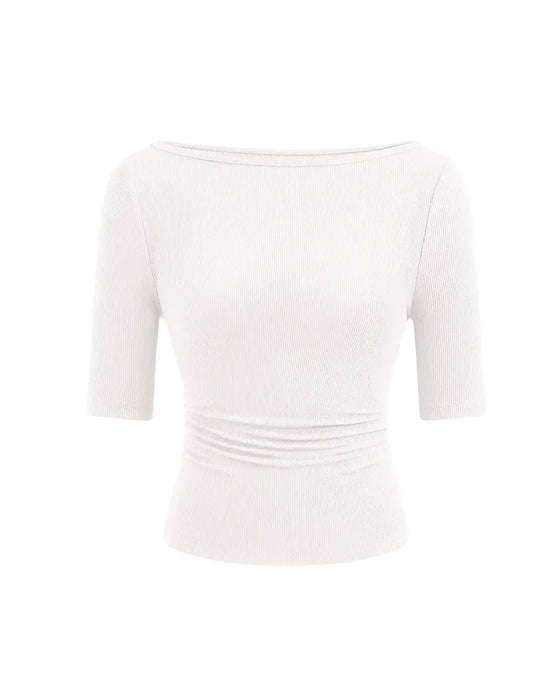 T-Shirt Off-Shoulder Strikket Ensfarvet