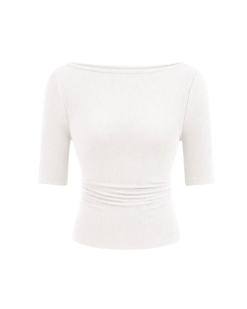 T-Shirt Off-Shoulder Strikket Ensfarvet