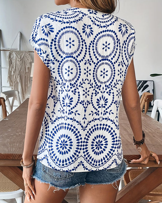 Bluse Casual Tryk V-Hals