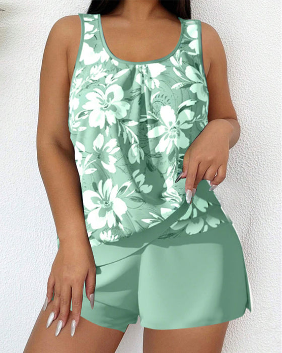 Casual blomstermønstret tankini m/shorts