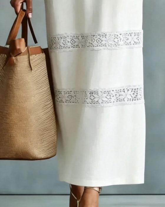 Kjole Ærmeløs Blonde Patchwork