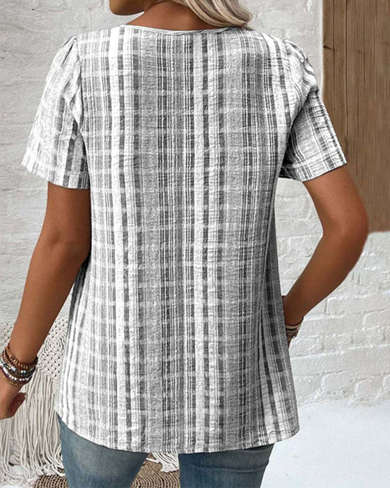 T-shirt afslappet v-hals stribet plaid