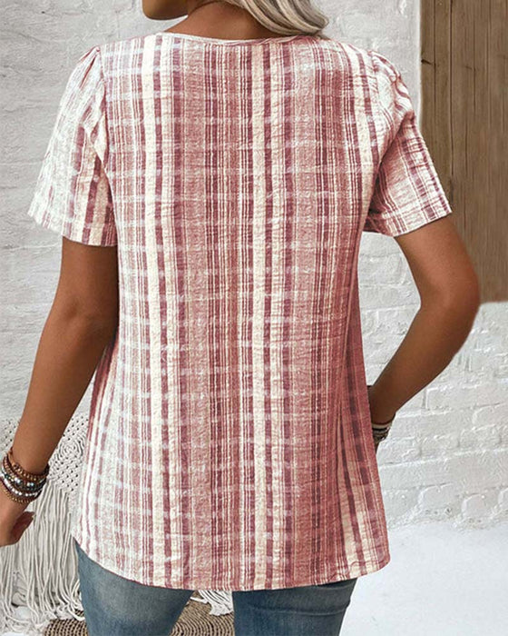 T-shirt afslappet v-hals stribet plaid