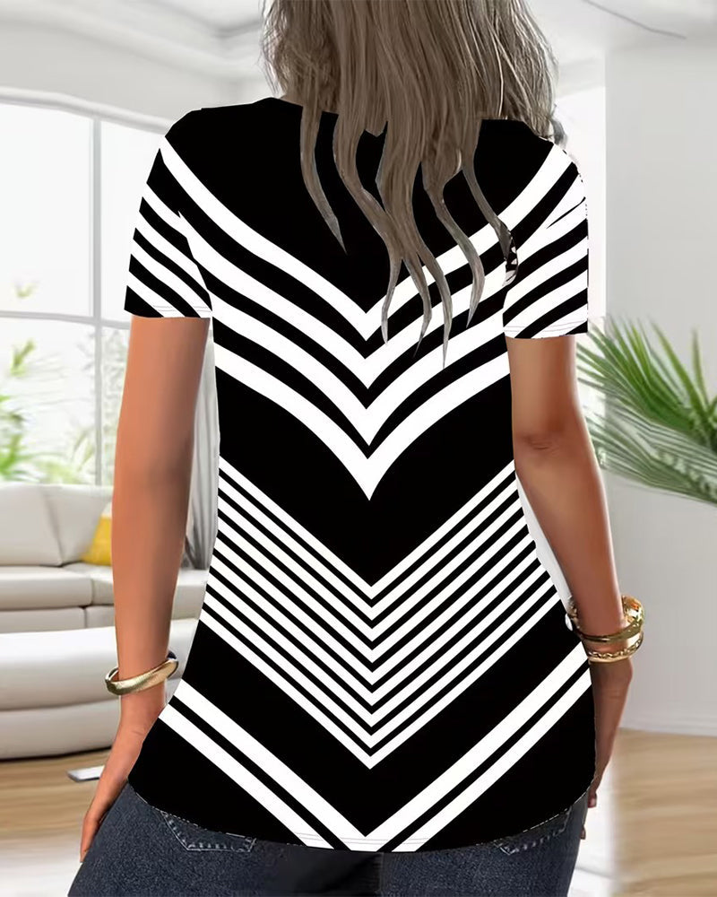 T-shirt Lynlås V-Udskæring Stribet