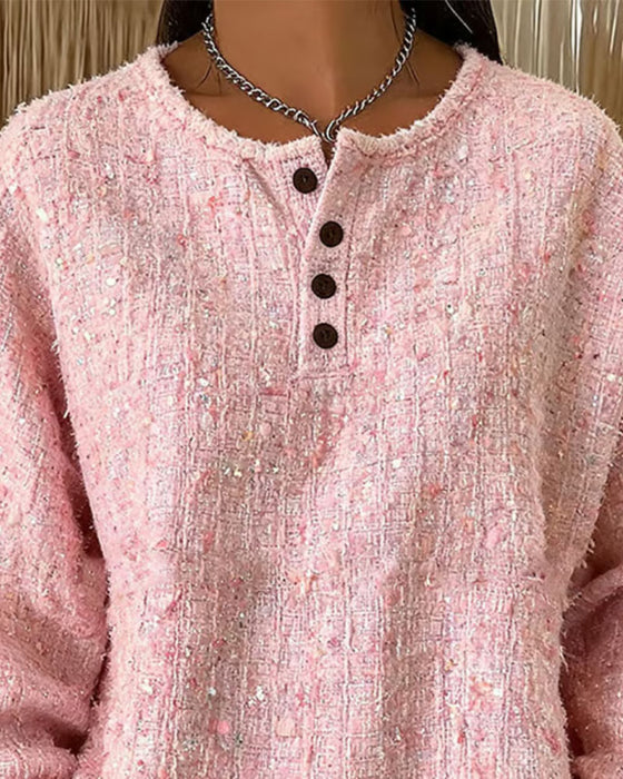 Sweatshirt Tweed Henley Krave Knapning