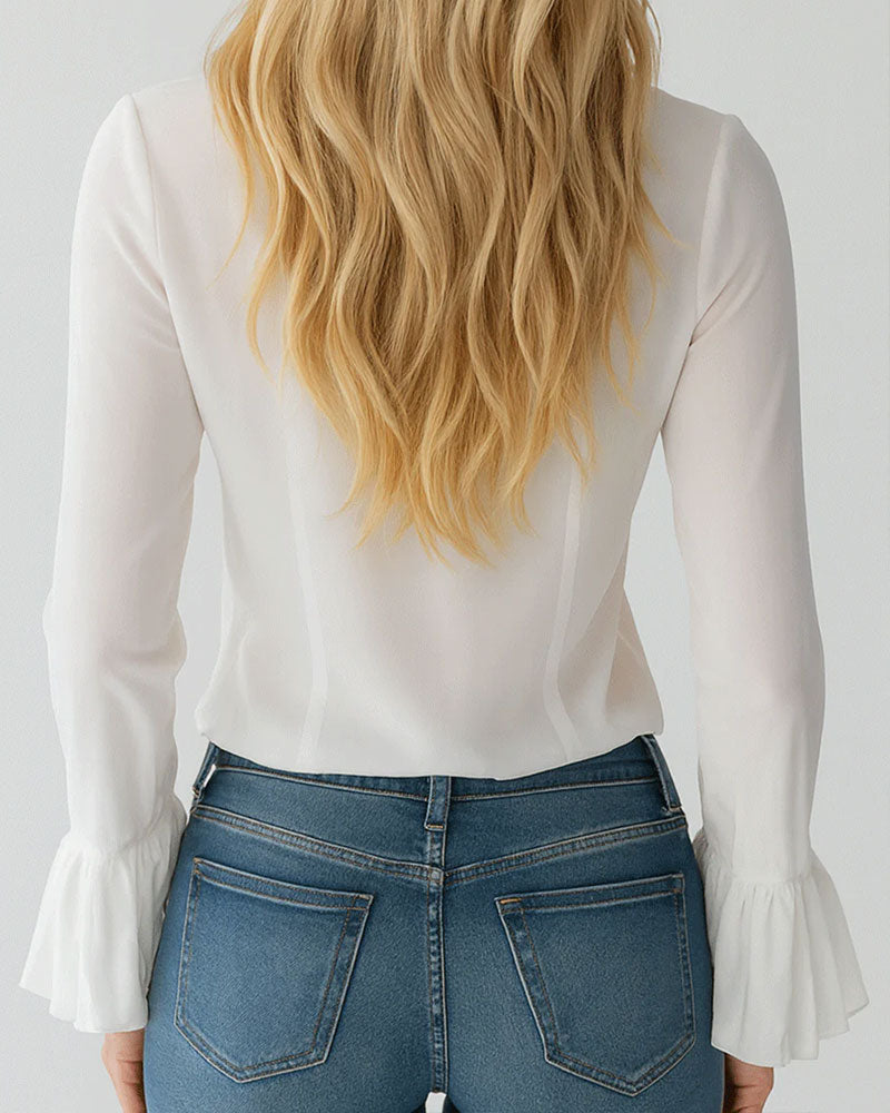 Bluse Klokkekærme Ensfarvet Rynke