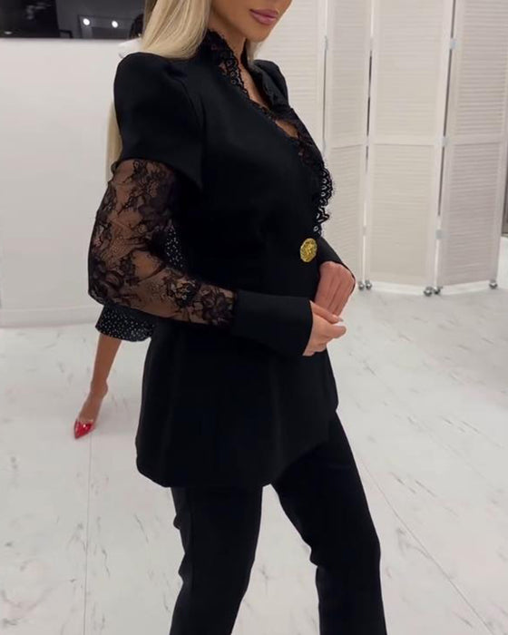 Blazer Med Spids Panel Detalj, Struktureret Passform Och Elegant Stemning