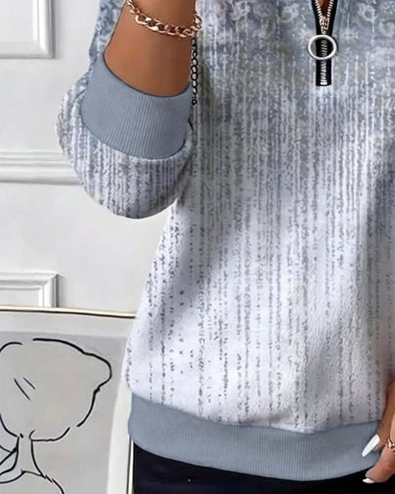 Sweatshirt Med Lås Detalj, Retro Tryk Design Och Casual Stemning