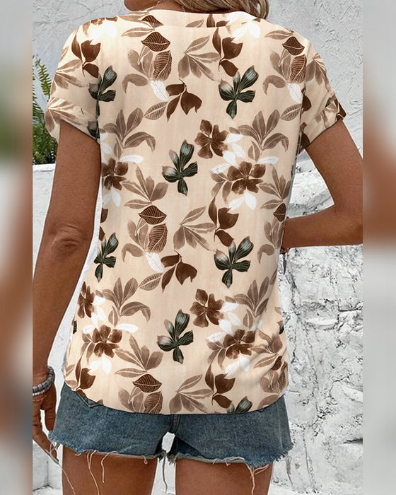 Bluse Ståkrave Kort Ærme Trykt