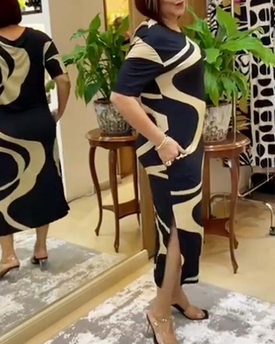 Kjole med print og slids