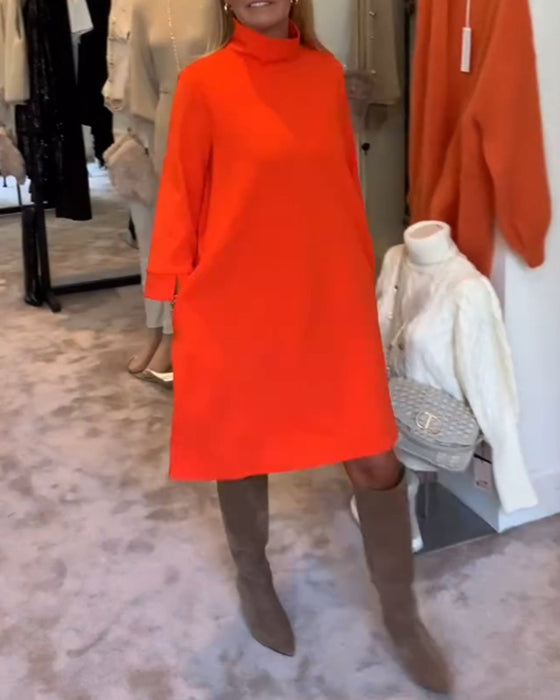 Orange sweaterkjole med høj hals