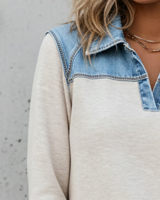 Sweatshirt Fashionabel Flip Farveblok Sammensat