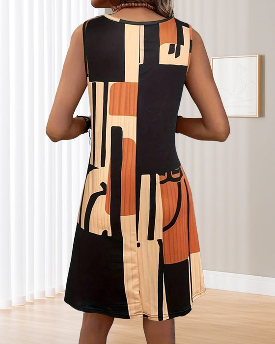 Kjole Ærmeløs Rundhals Retro-tryk