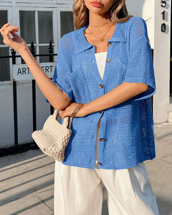 Cardigan Revers Hul Mesh