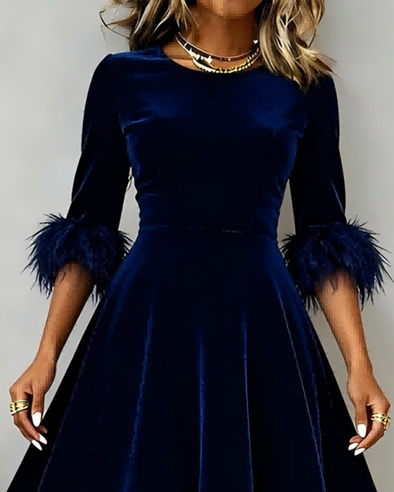 Kjole Rund Hals Fløjl Patchwork