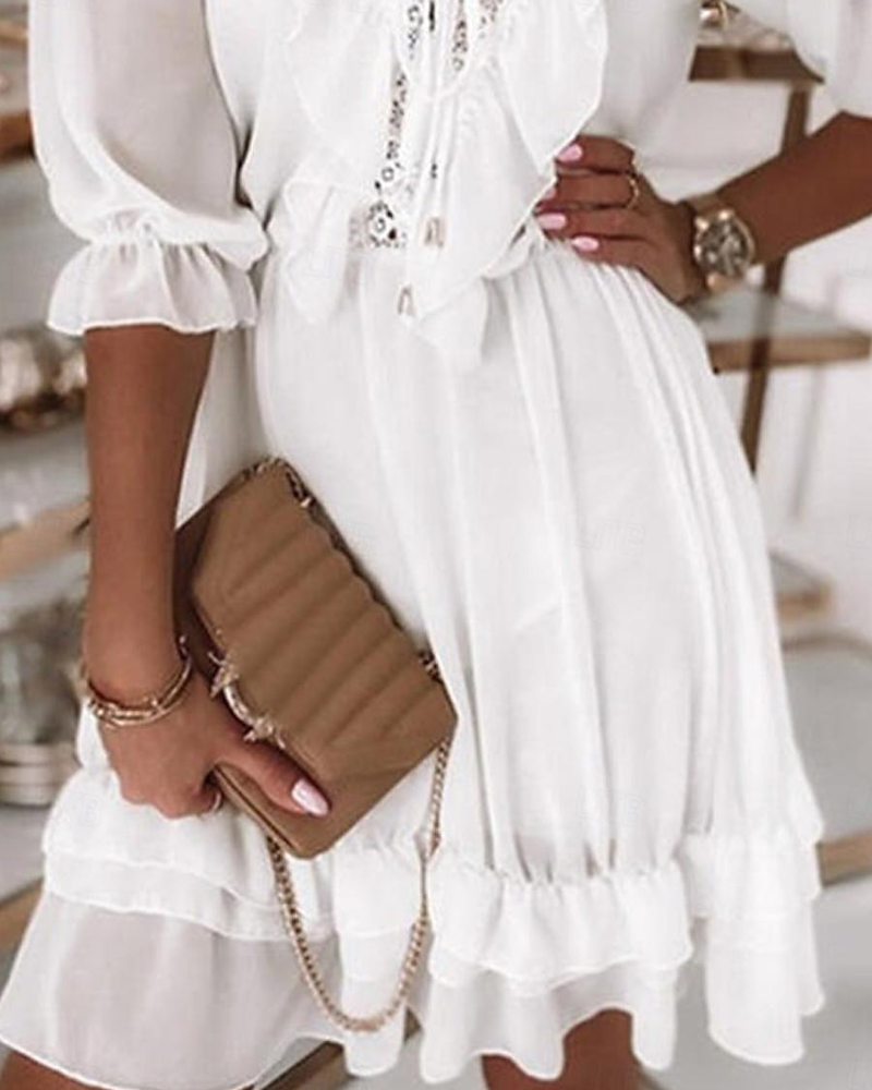 Kjole Blonde V-Udskæring Flæse Kort