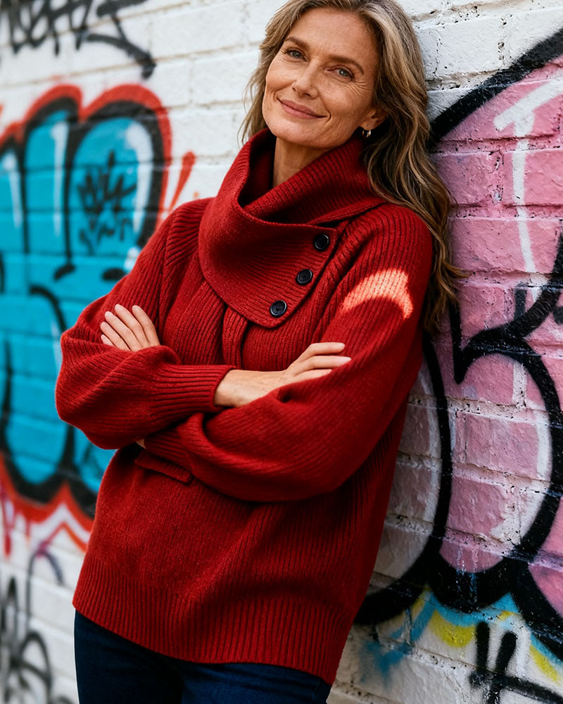 Sweater Tørklædekrave Mode Ensfarvet