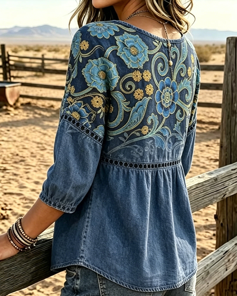 Bluse Hul Ud Print Vintage