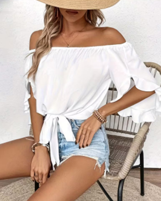 Bluse Off-Shoulder Sløjfe Klokkeærme