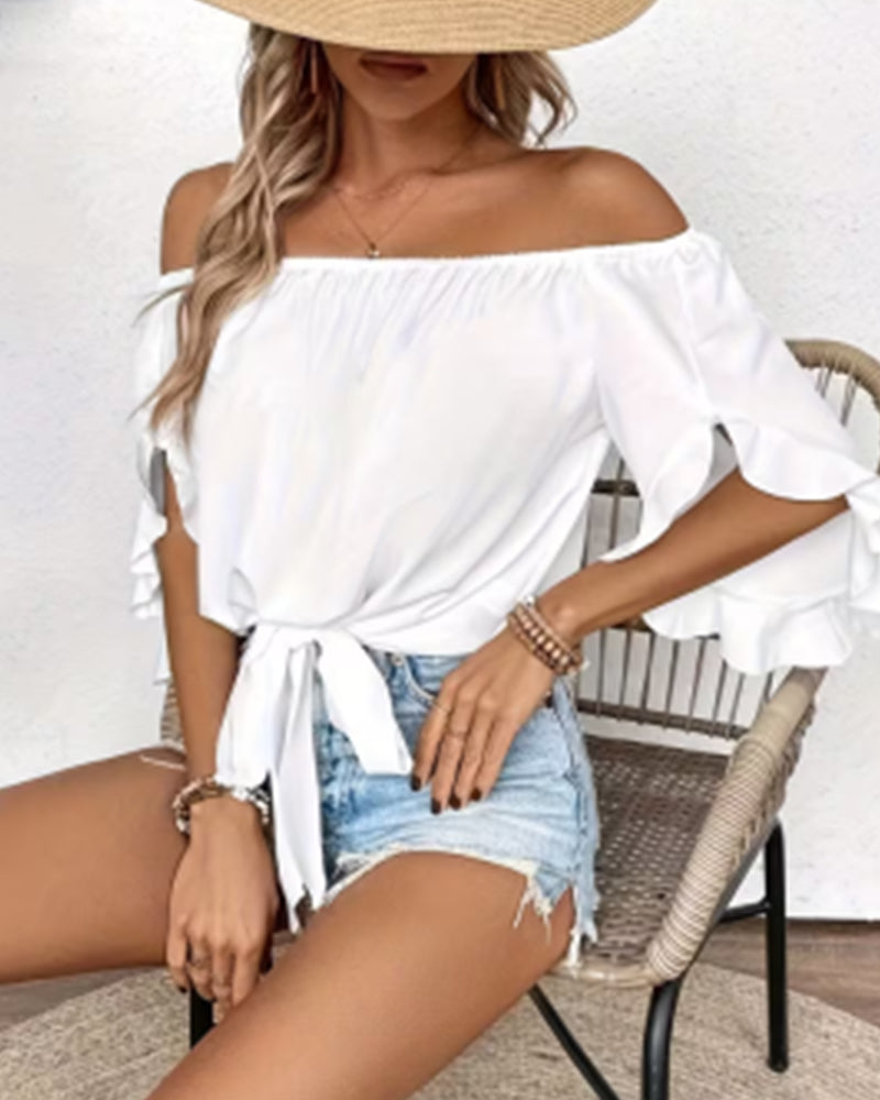 Bluse Off-Shoulder Sløjfe Klokkeærme