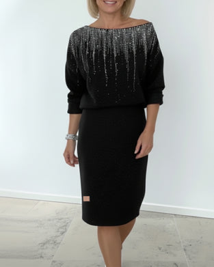 Kjole Stilfuld Rund Halsudskæring Trykt Langærmede