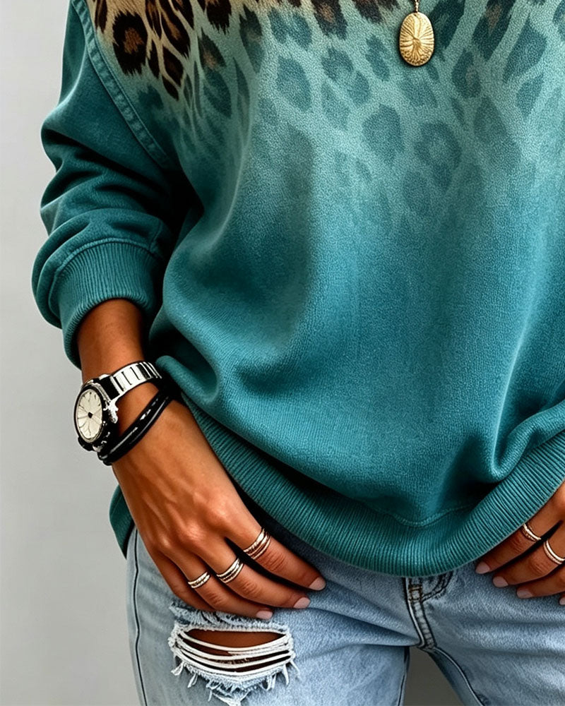 Top Gradient Off-skulder Leopard Tryk