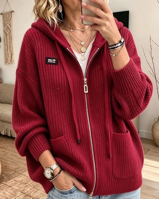 Cardigan Snøre Lynlås Lomme Sweater