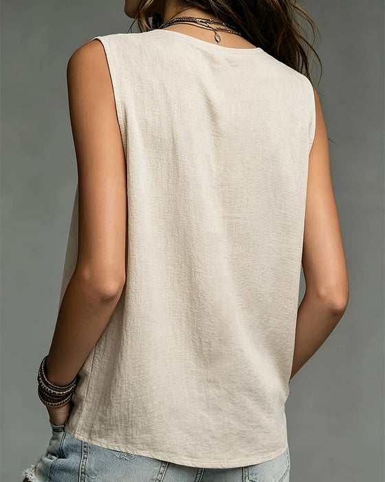 Bluse Tank-Stil Ærmeløs Rynket V-Hals
