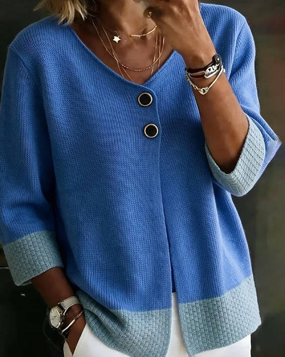 Cardigan Kontrastfarve V-Hals To-Knapper