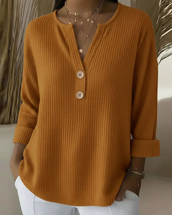Top V-Hals Vaffel Dame
