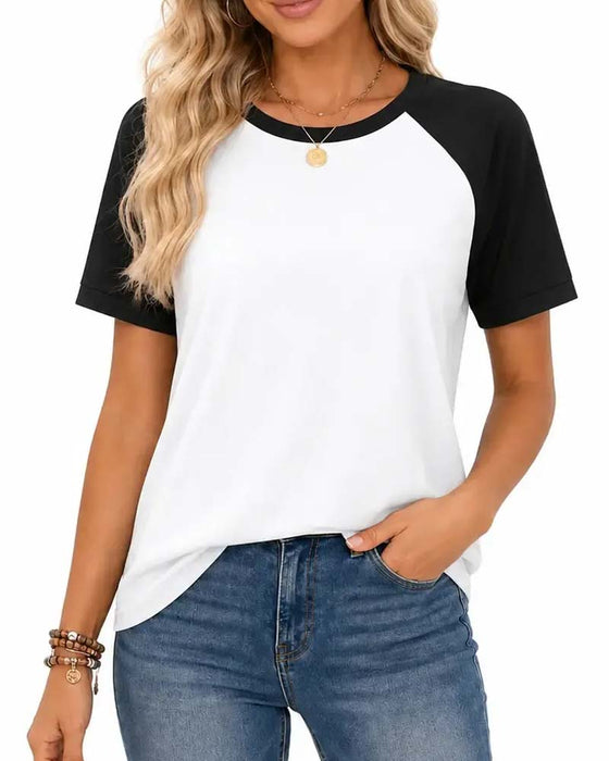 T-Shirt Rundhalset Farveblok Raglan Ærme